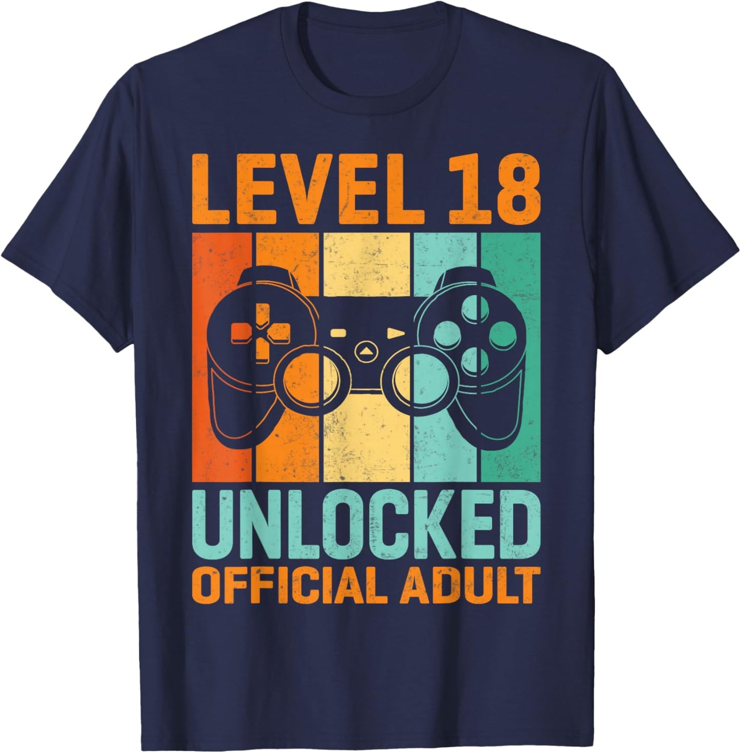 Retro Level 18 Unlocked Official Adult Gamer 18th Birthday T-Shirt - T-Shirt | Navy