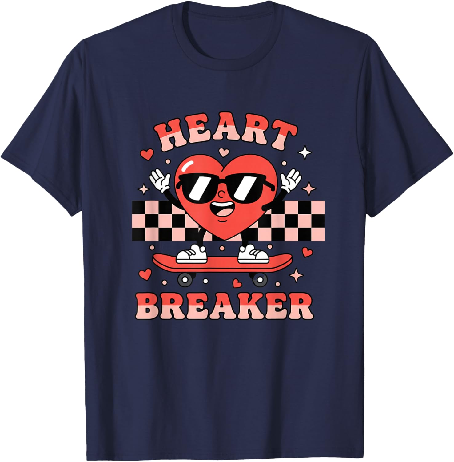 Heart Breaker Kids Valentine Skateboard Heart Funny Cartoon T-Shirt - T-Shirt | Navy