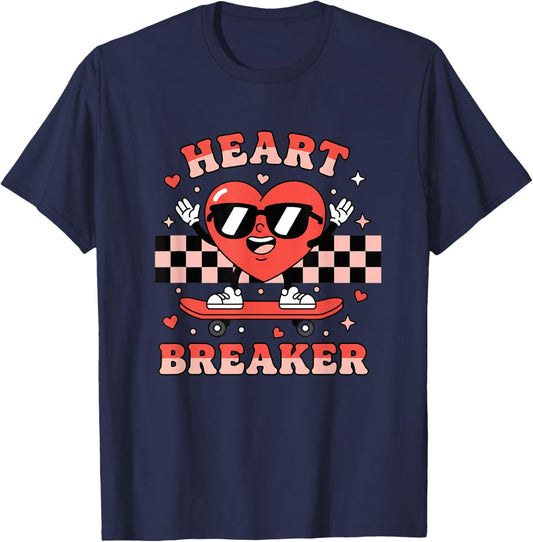 Heart Breaker Kids Valentine Skateboard Heart Funny Cartoon T-Shirt - T-Shirt | Navy