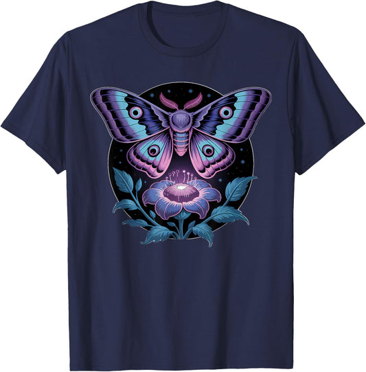 Luminescent Moth Night Bloom Goth Cottagecore Style T-Shirt - T-Shirt | Navy