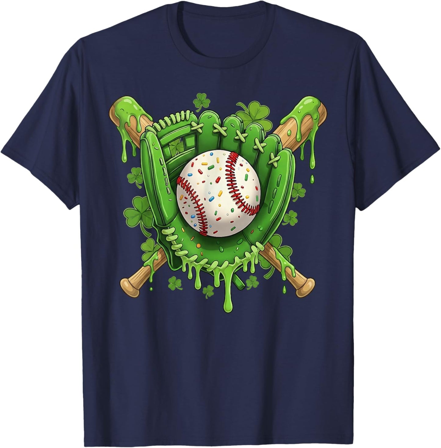 Lucky Shamrock Baseball Gloves Drip St Patrick's Day Boys T-Shirt - T-Shirt | Navy