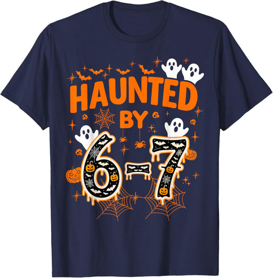 Haunted by 67 Funny Six Seven Meme Spooky Ghost Halloween T-Shirt - T-Shirt | Navy