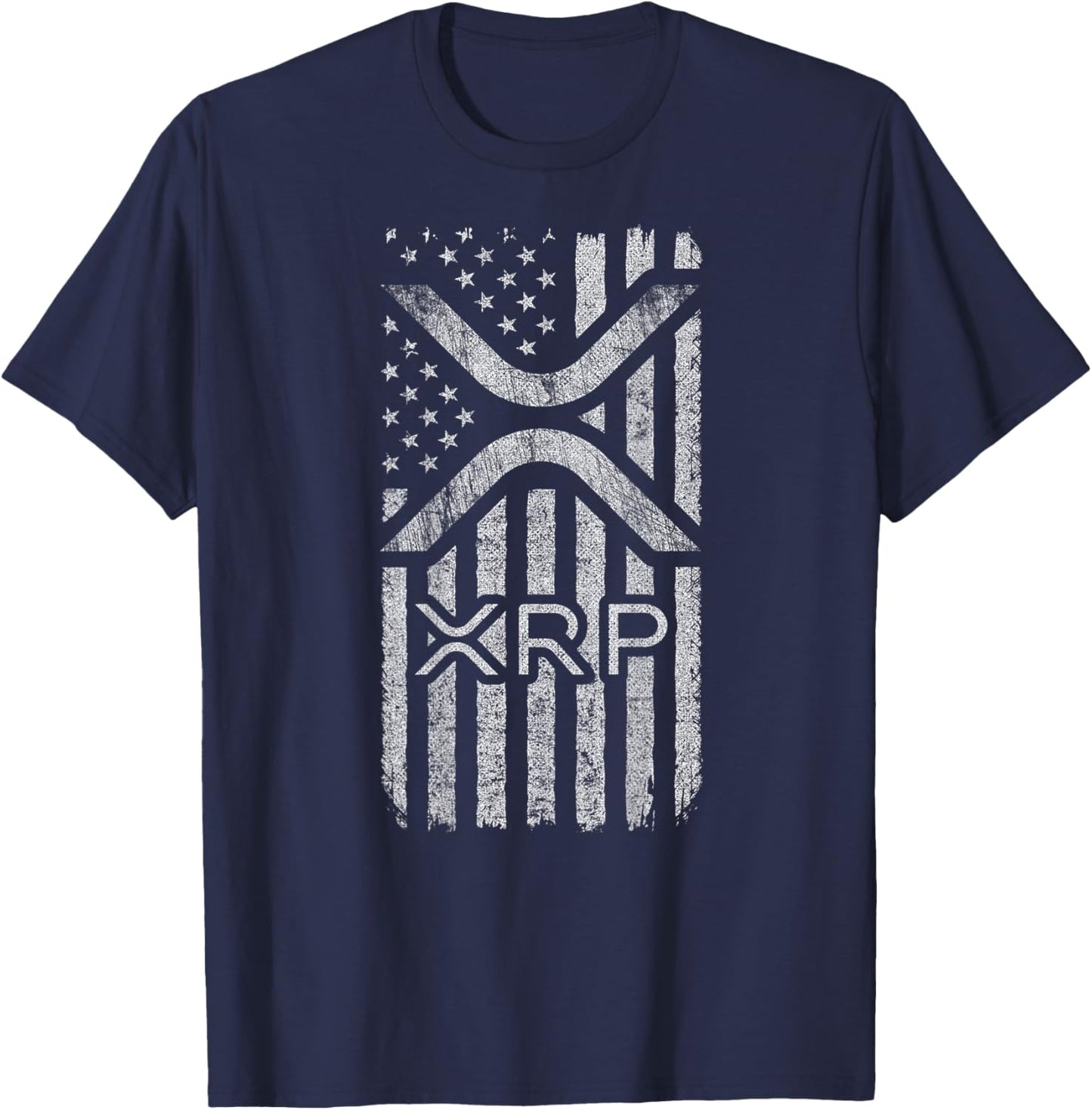 XRP - American Flag XRP Logo Graphic - XRP Crypto T-Shirt - T-Shirt | Navy