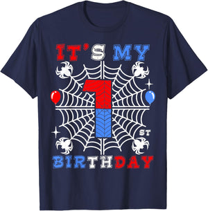 1st Birthday Spider-Theme 1st Birthday Spider Web Kids Boys T-Shirt - T-Shirt | Navy
