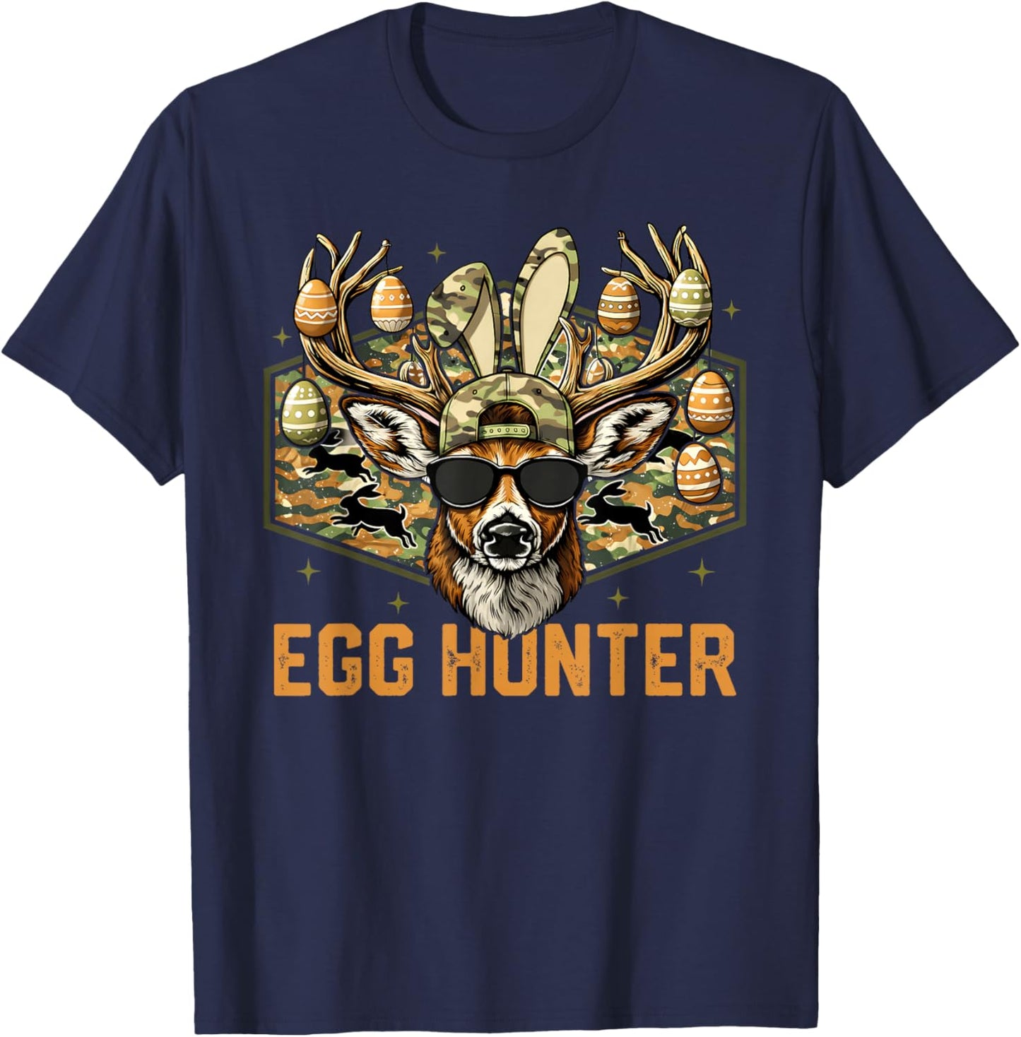 Egg Hunter Camo Deer Buck Easter Hunting Boys Girls Kids T-Shirt - T-Shirt | Navy