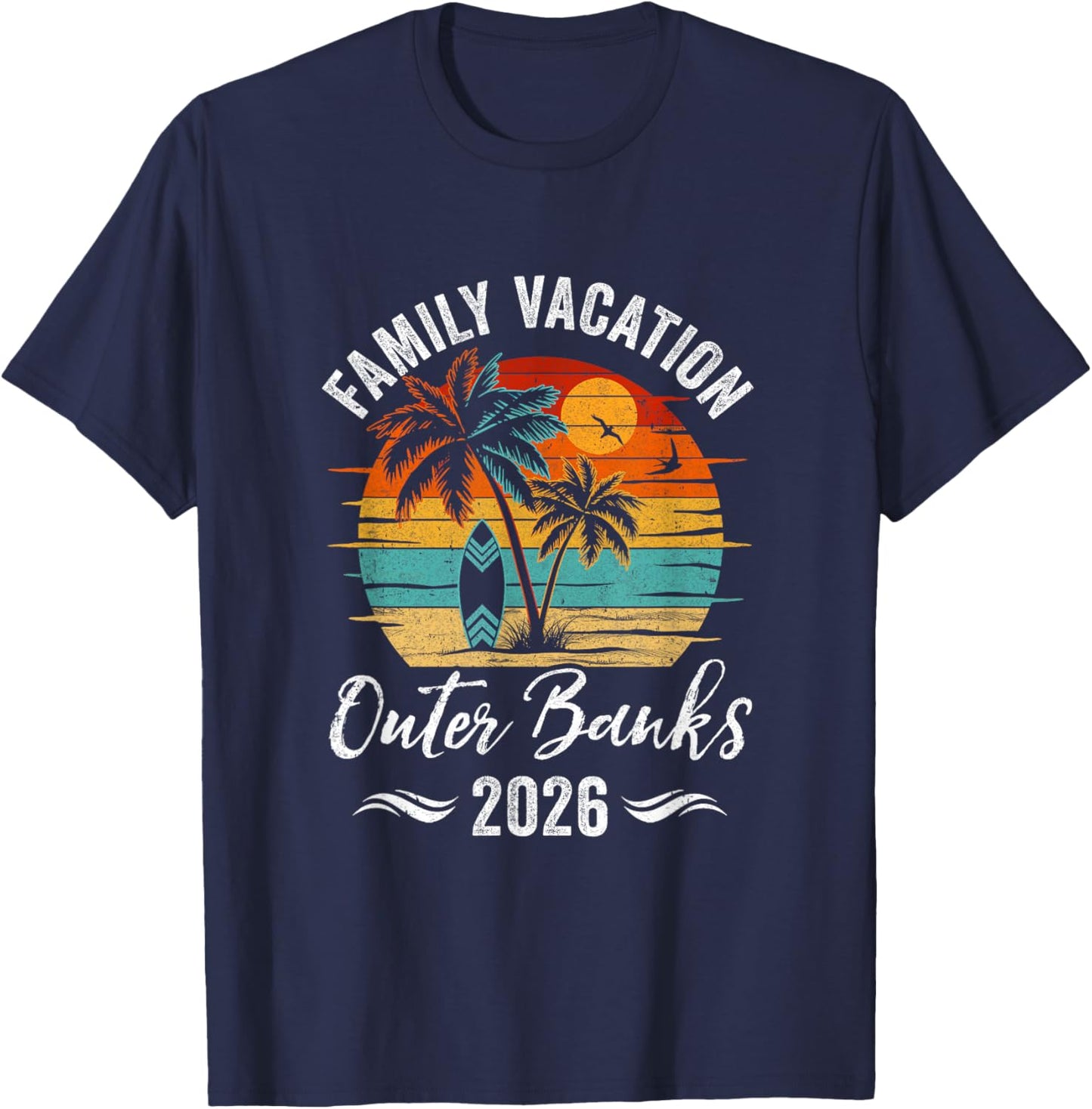 Family Vacation 2026 Vintage Outer Banks Summer Matching T-Shirt - T-Shirt | Navy