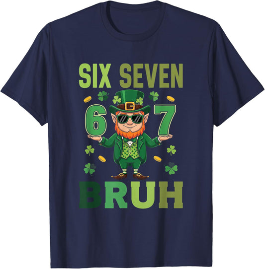Six Seven Bruh Leprechaun 67 Meme St Patrick's Day Kids Boys T-Shirt - T-Shirt | Navy