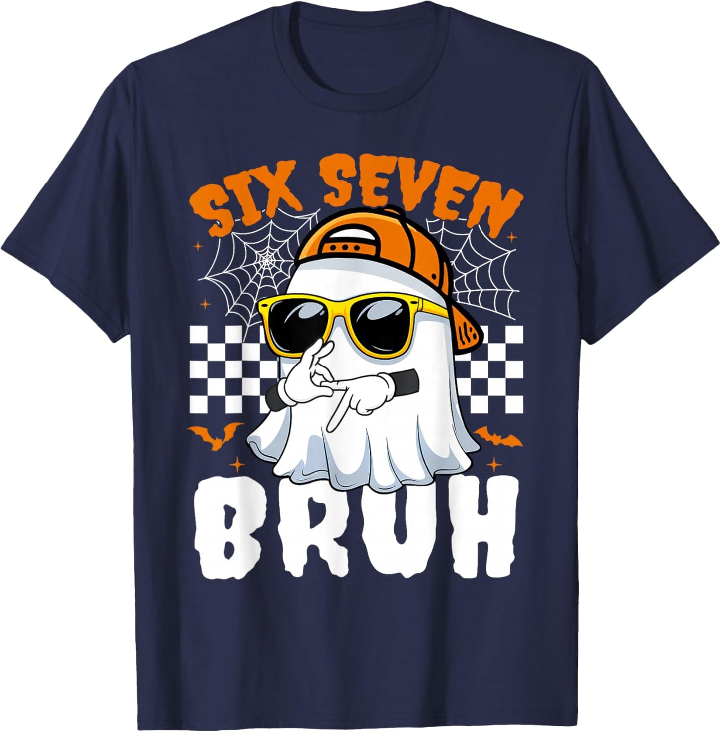 Bruh 67 Halloween Funny Six Seven Meme Brainrot Ghost Kids T-Shirt - T-Shirt | Navy