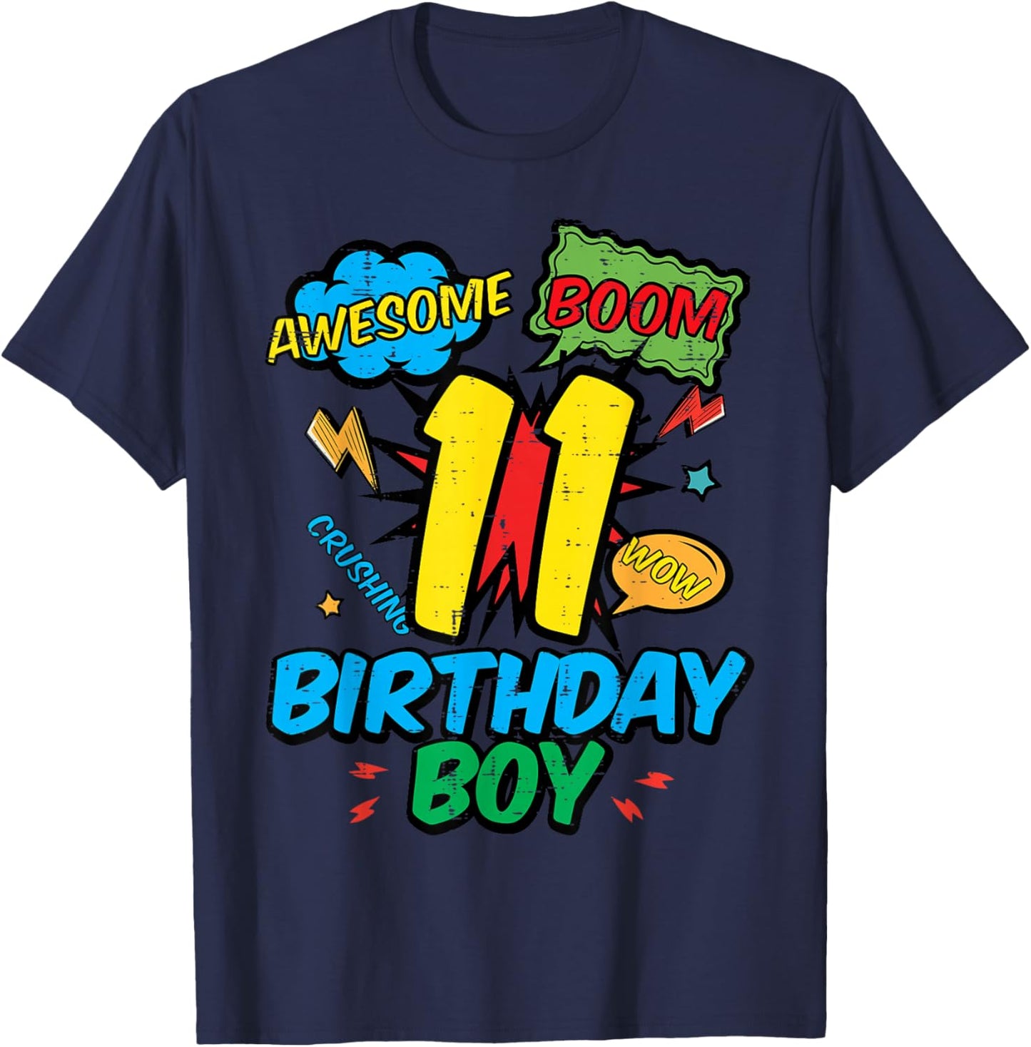 11 Birthday Boy Comic 11th Bday Superhero Party Boys Kids T-Shirt - T-Shirt | Navy