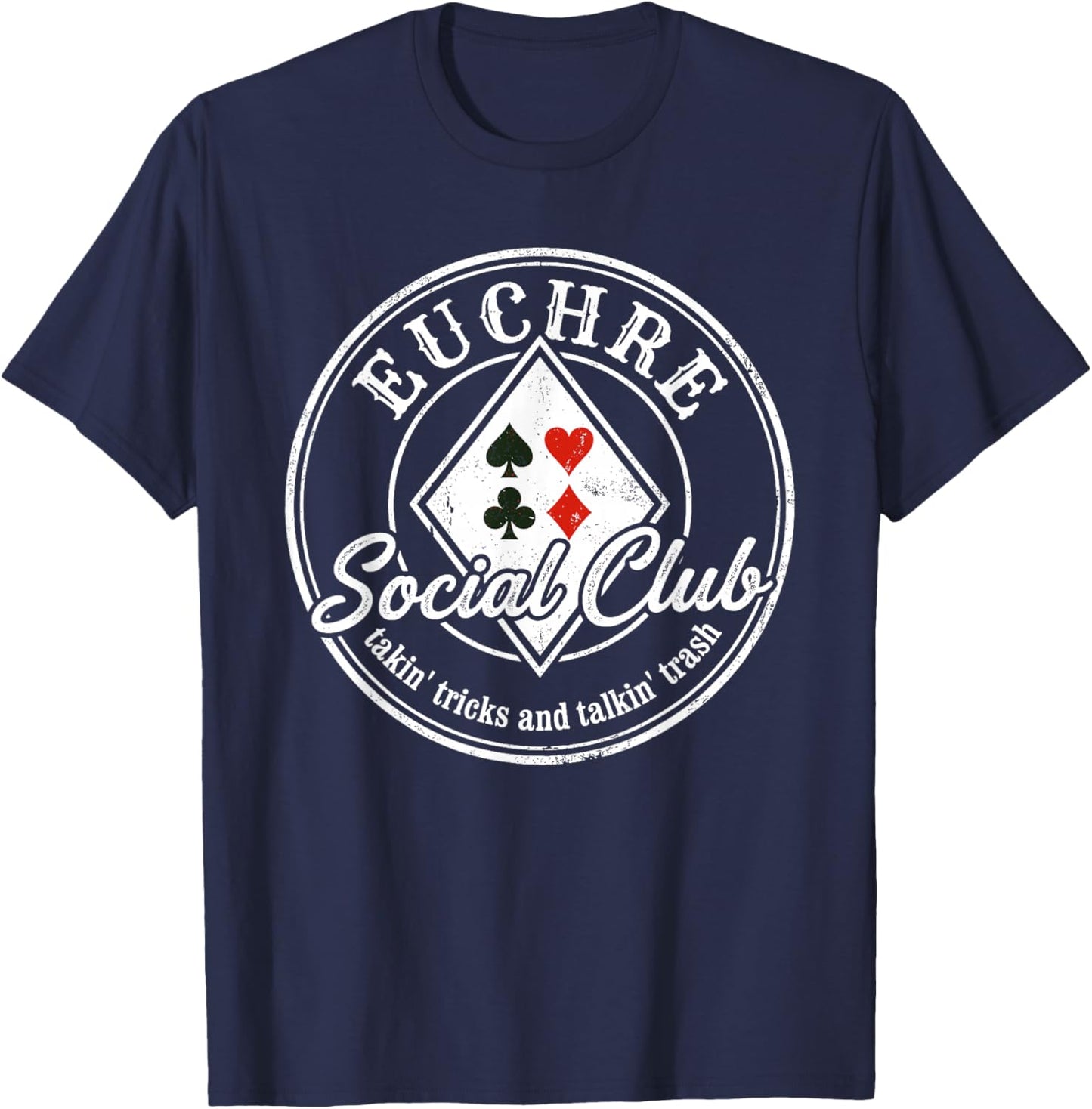 I Love Euchre Graphic Heart Tournament Design T-Shirt - T-Shirt | Navy
