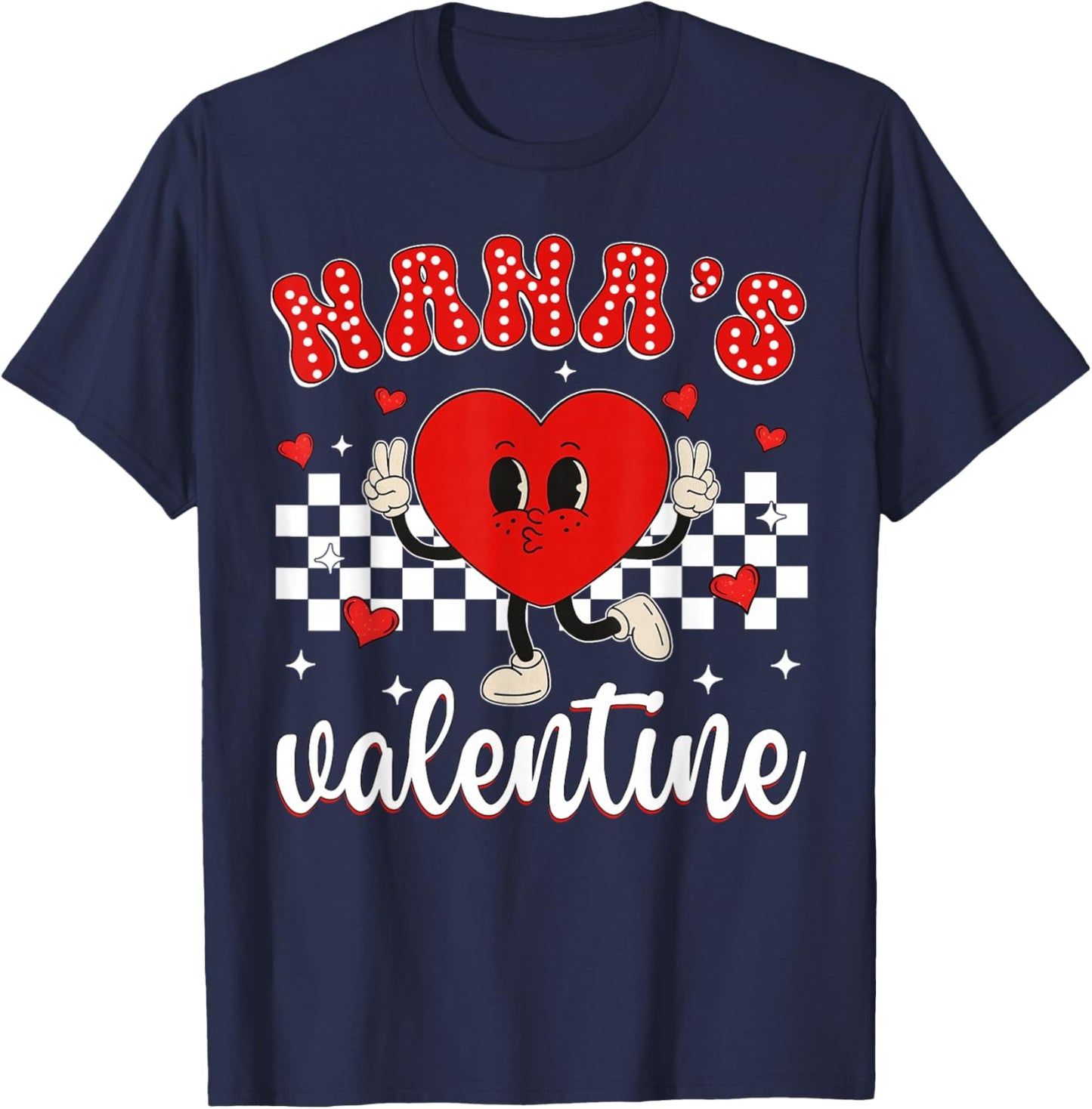 Nana's Valentine Heart Cute Kids Retro Groovy Boy Girl T-Shirt - T-Shirt | Navy