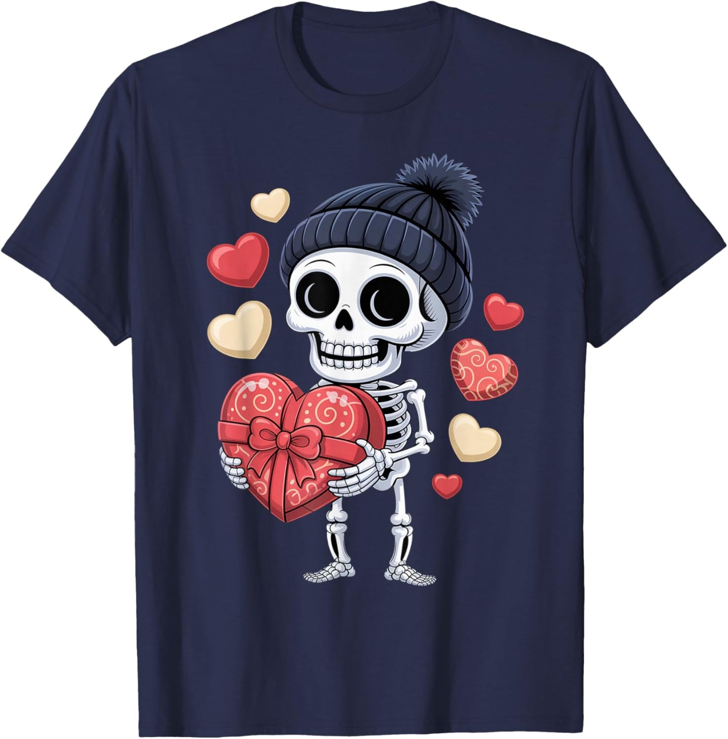 Valentine´s Day Skeleton Holding Big Heart Love T-Shirt - T-Shirt | Navy