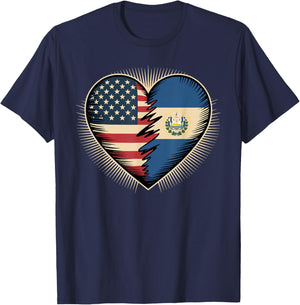 Half American Salvadoran Roots USA El Salvador T-Shirt - T-Shirt | Navy