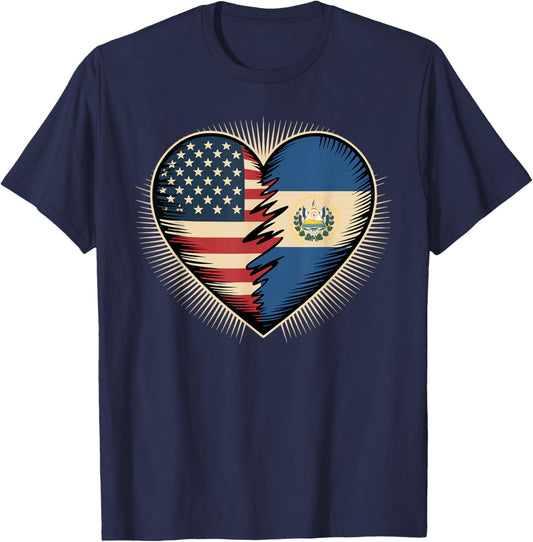 Half American Salvadoran Roots USA El Salvador T-Shirt - T-Shirt | Navy