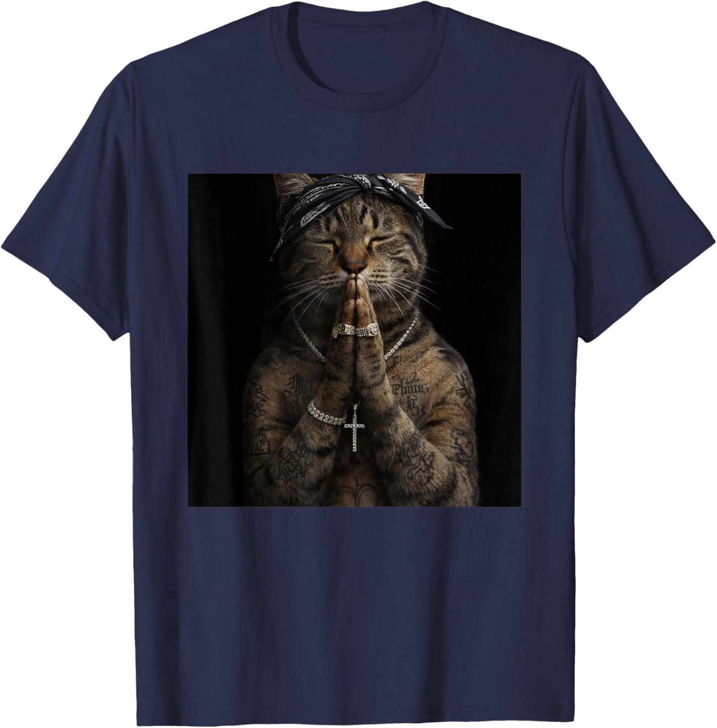 Funny Gangster Cat Gen Z Retro Hip Hop Gangsta Cat Meme T-Shirt - T-Shirt | Navy