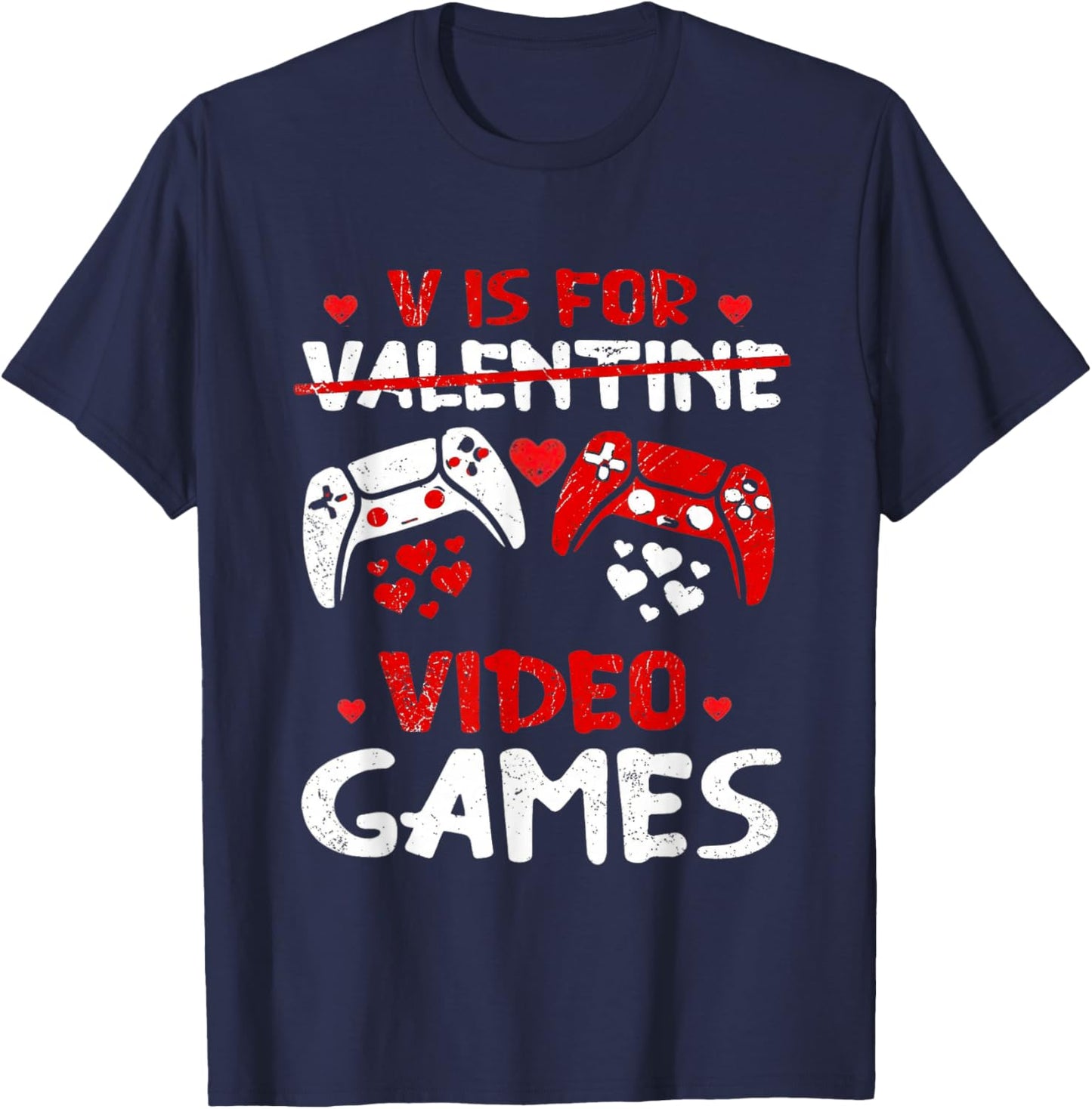 V is for Video Games Funny Valentines Day Gamer Boy Men Kids T-Shirt - T-Shirt | Navy