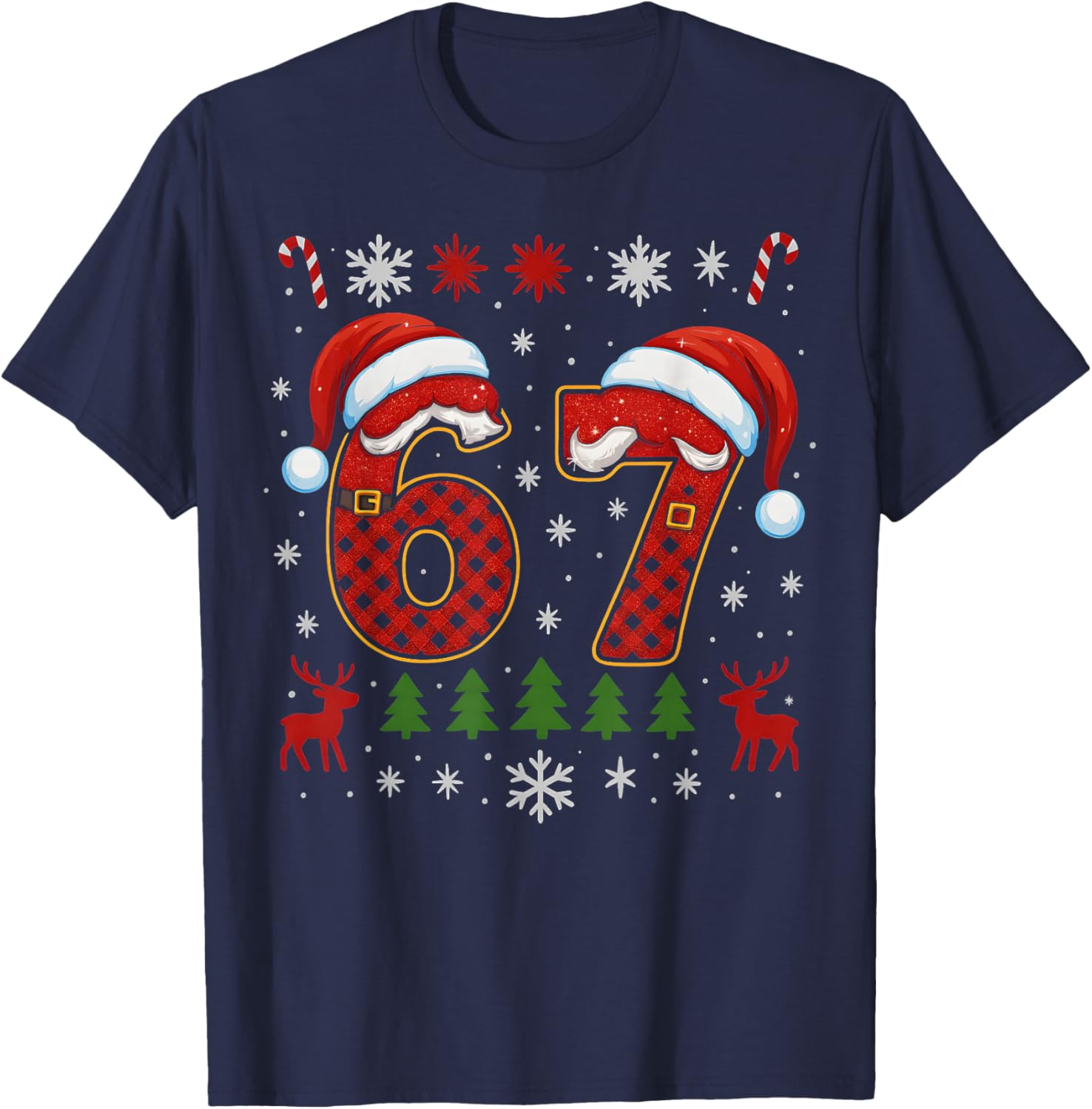 HUGvyn Funny 67 Six Seven Squad Meme Christmas Ugly Sweater T-Shirt - T-Shirt | Navy