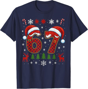 HUGvyn Funny 67 Six Seven Squad Meme Christmas Ugly Sweater T-Shirt - T-Shirt | Navy
