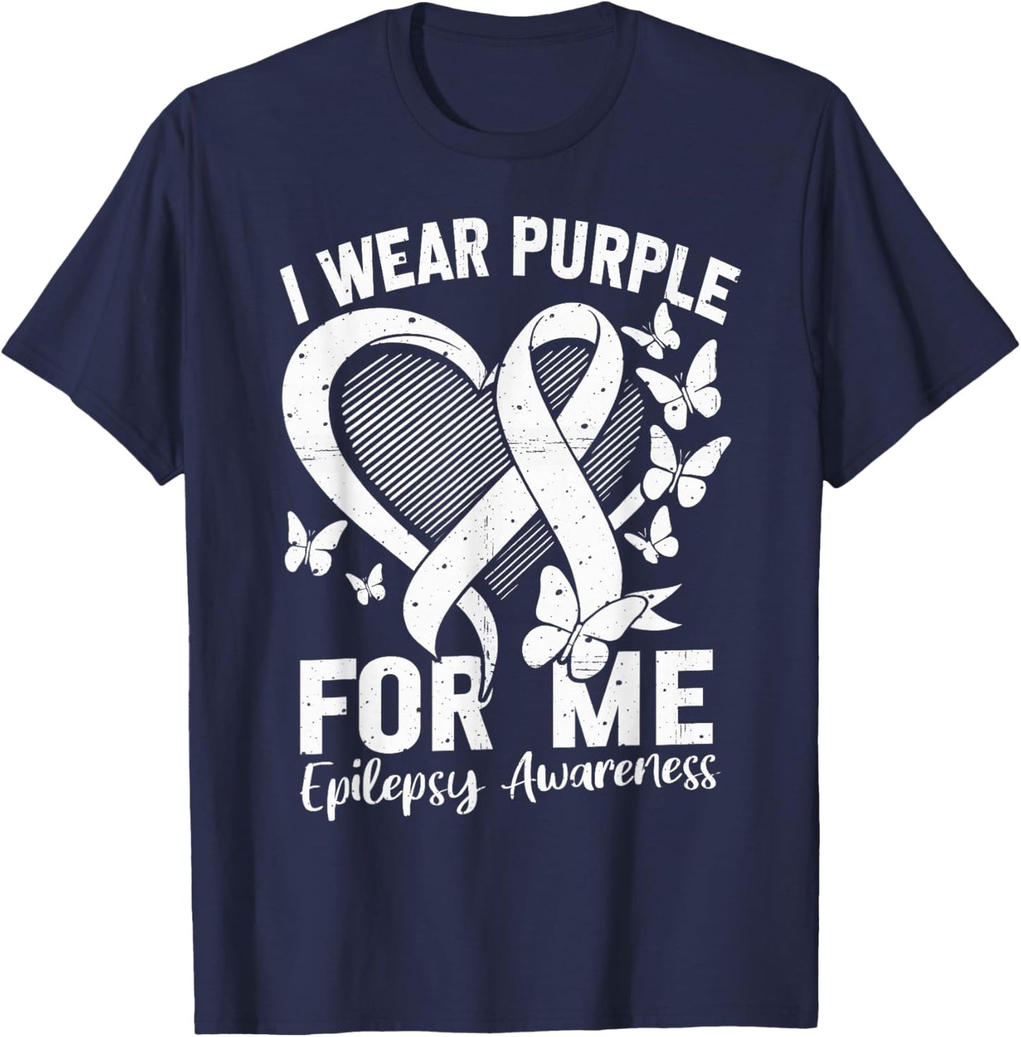 I Wear Purple for Me Epilepsy Awareness Month Purple Ribbon T-Shirt - T-Shirt | Navy