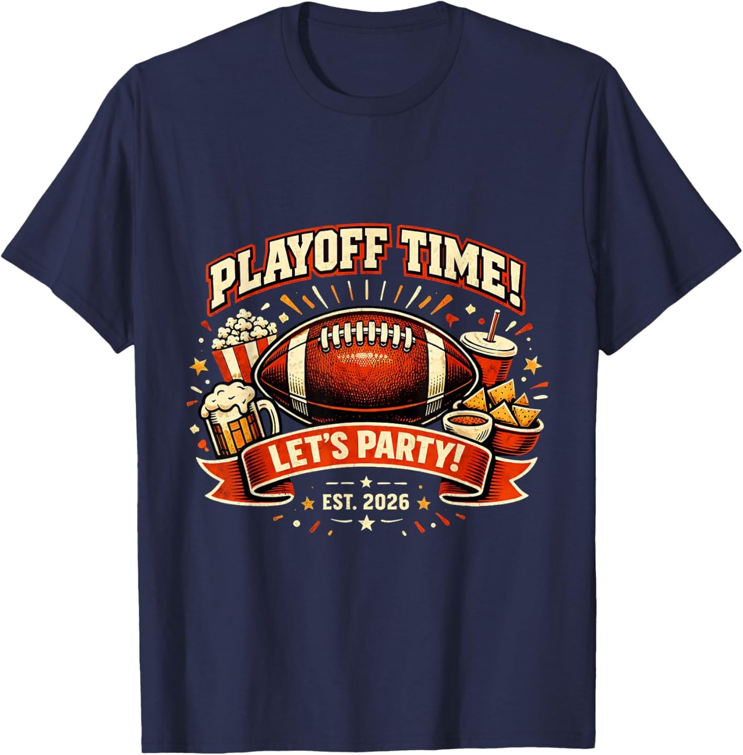 Watch Party 2026 Playoff Game Day Football Friends Snacks T-Shirt - T-Shirt | Navy