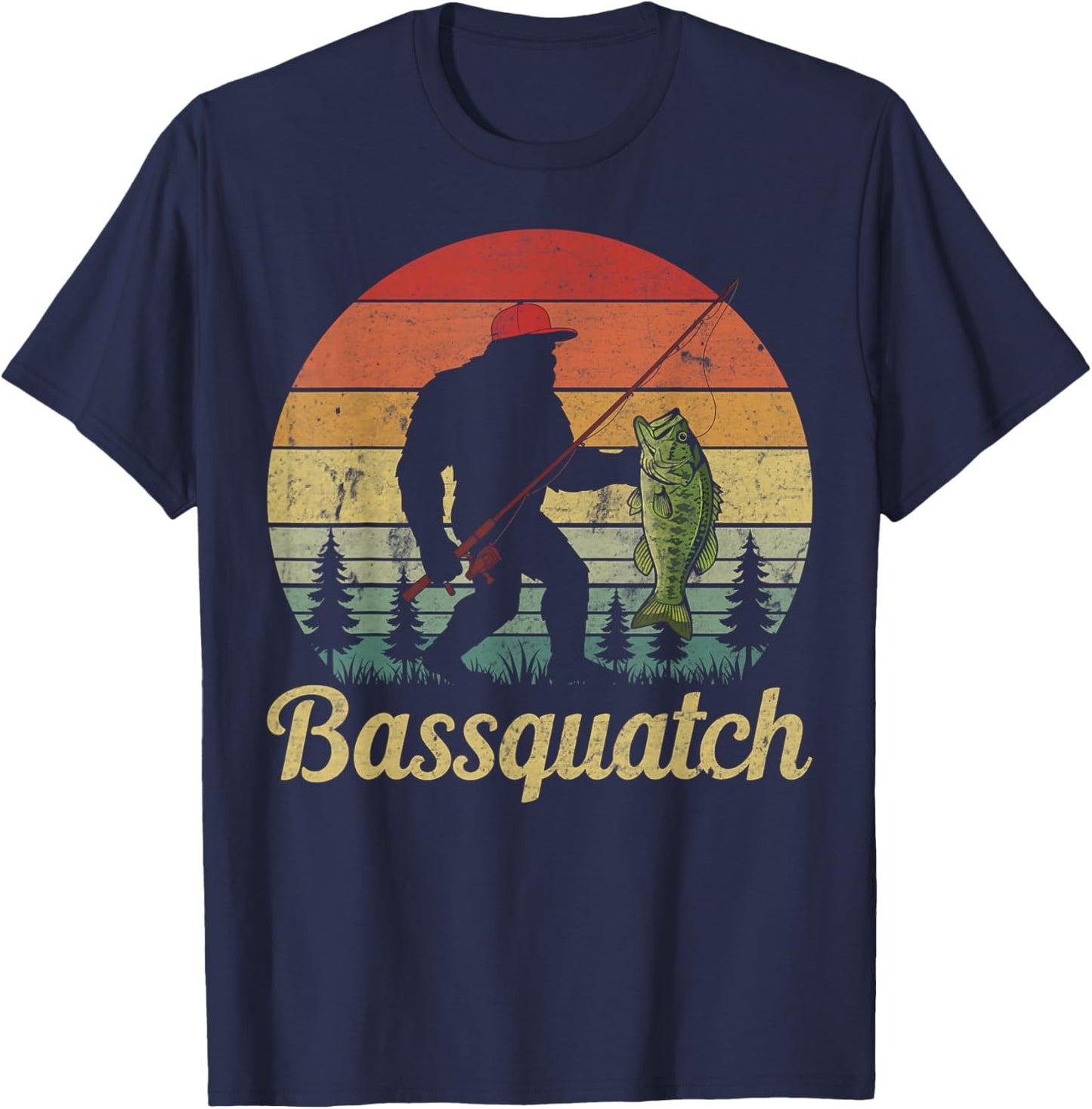 Bassquatch Bass Fishing Humor Bigfoot UFO Sasquatch Gifts T-Shirt - T-Shirt | Navy