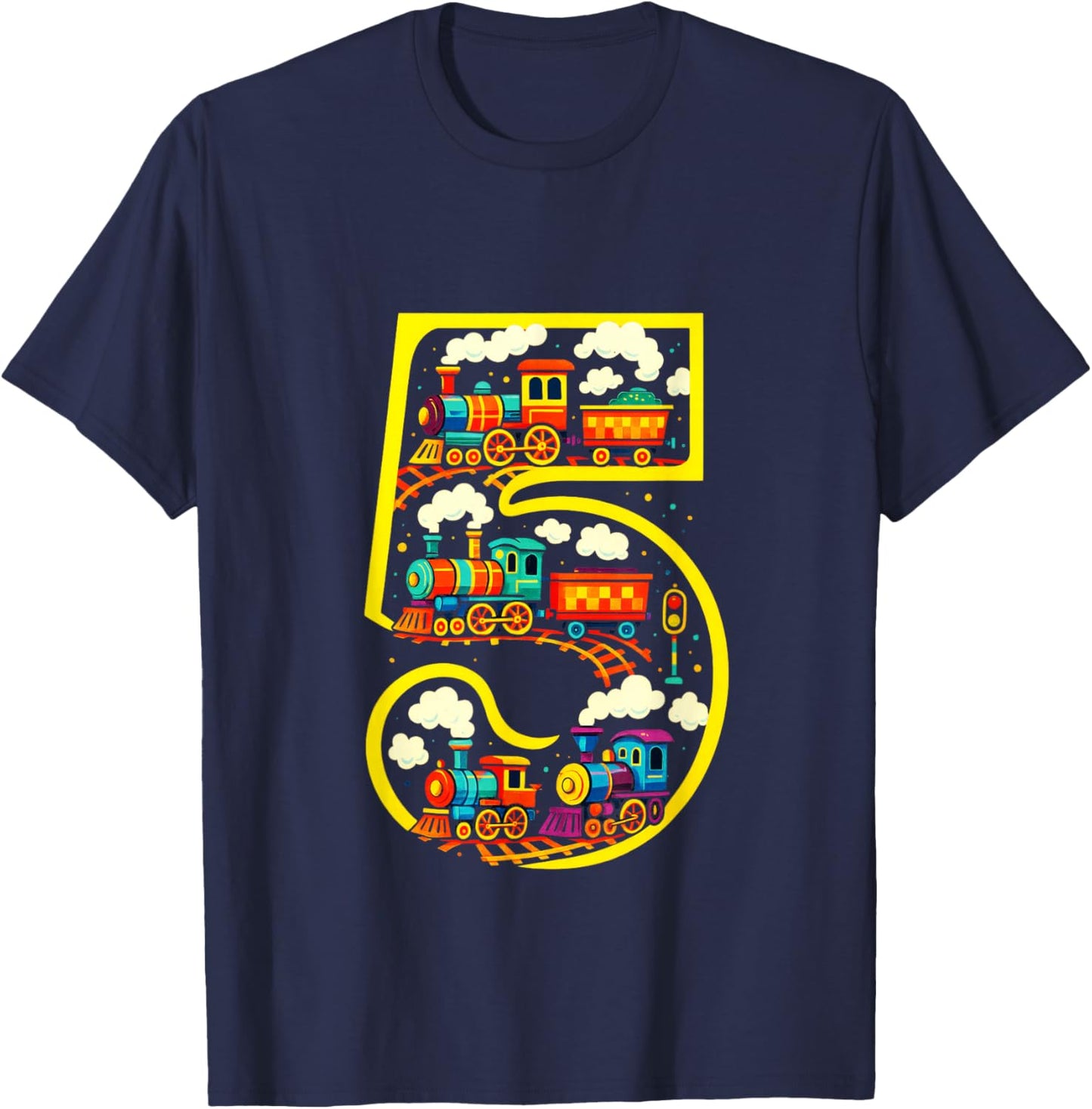5 - Steam Train Birthday for Boys T-Shirt - T-Shirt | Navy