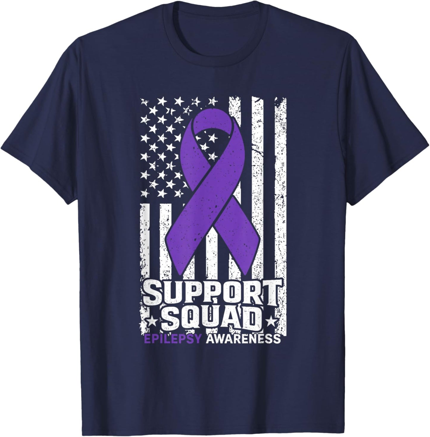 Support Squad American Flag Purple Epilepsy Awareness T-Shirt - T-Shirt | Navy