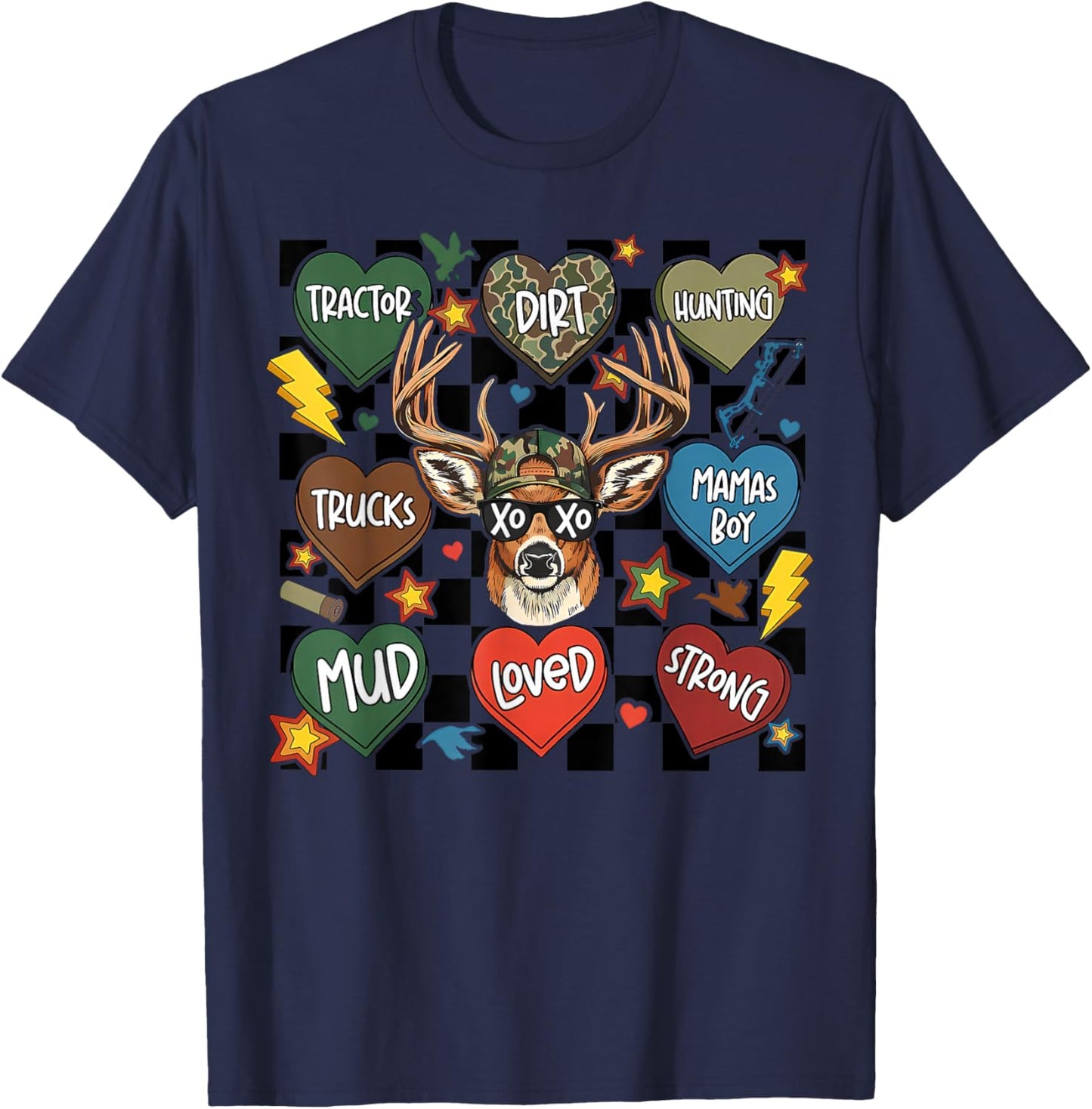 XOXO Valentine Buck Camo Deer Retro Hunting Boys Cap Men Boy T-Shirt - T-Shirt | Navy