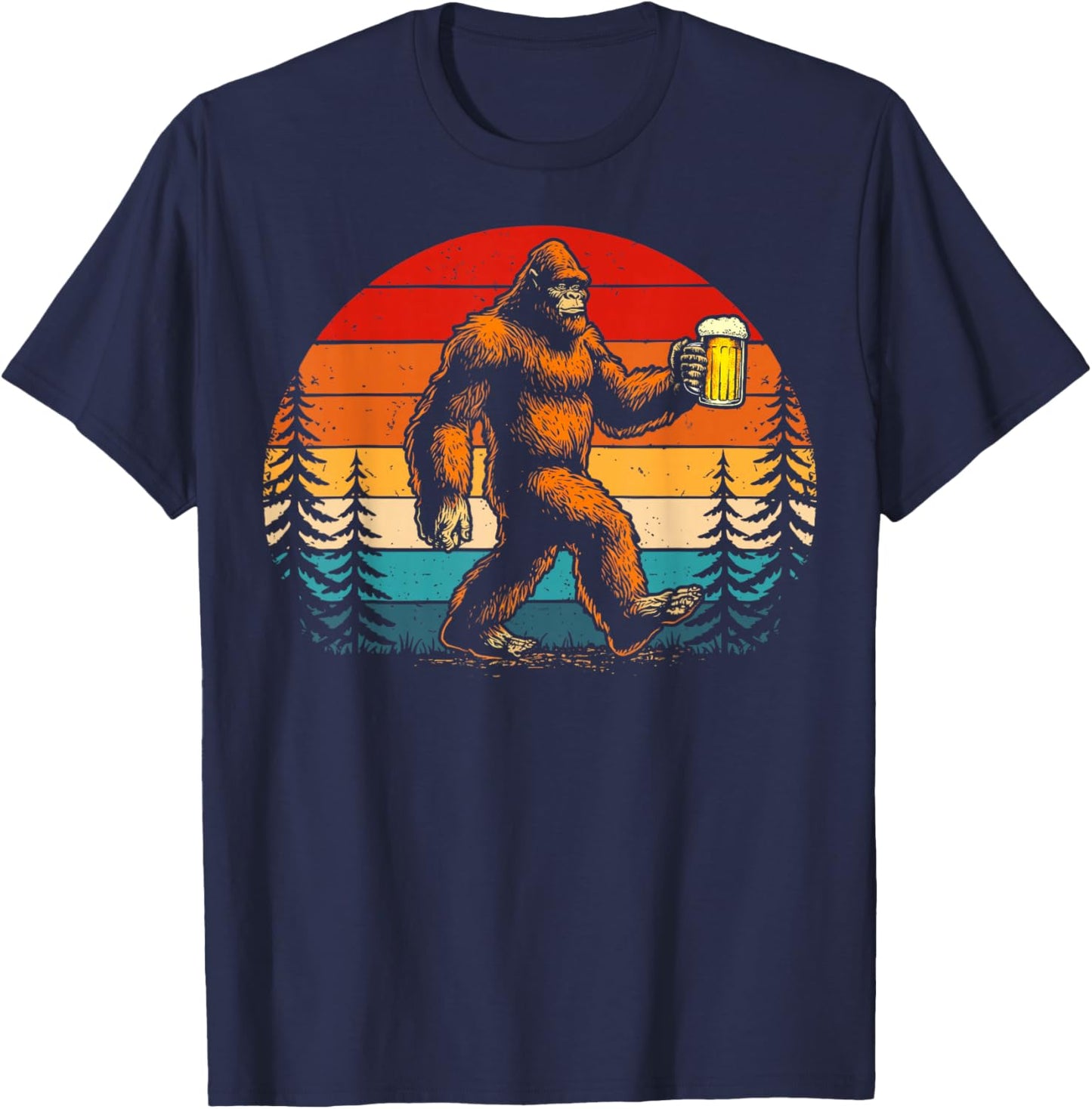 Retro Drinking Craft Beer Lover Bigfoot Yeti Funny Sasquatch T-Shirt - T-Shirt | Navy