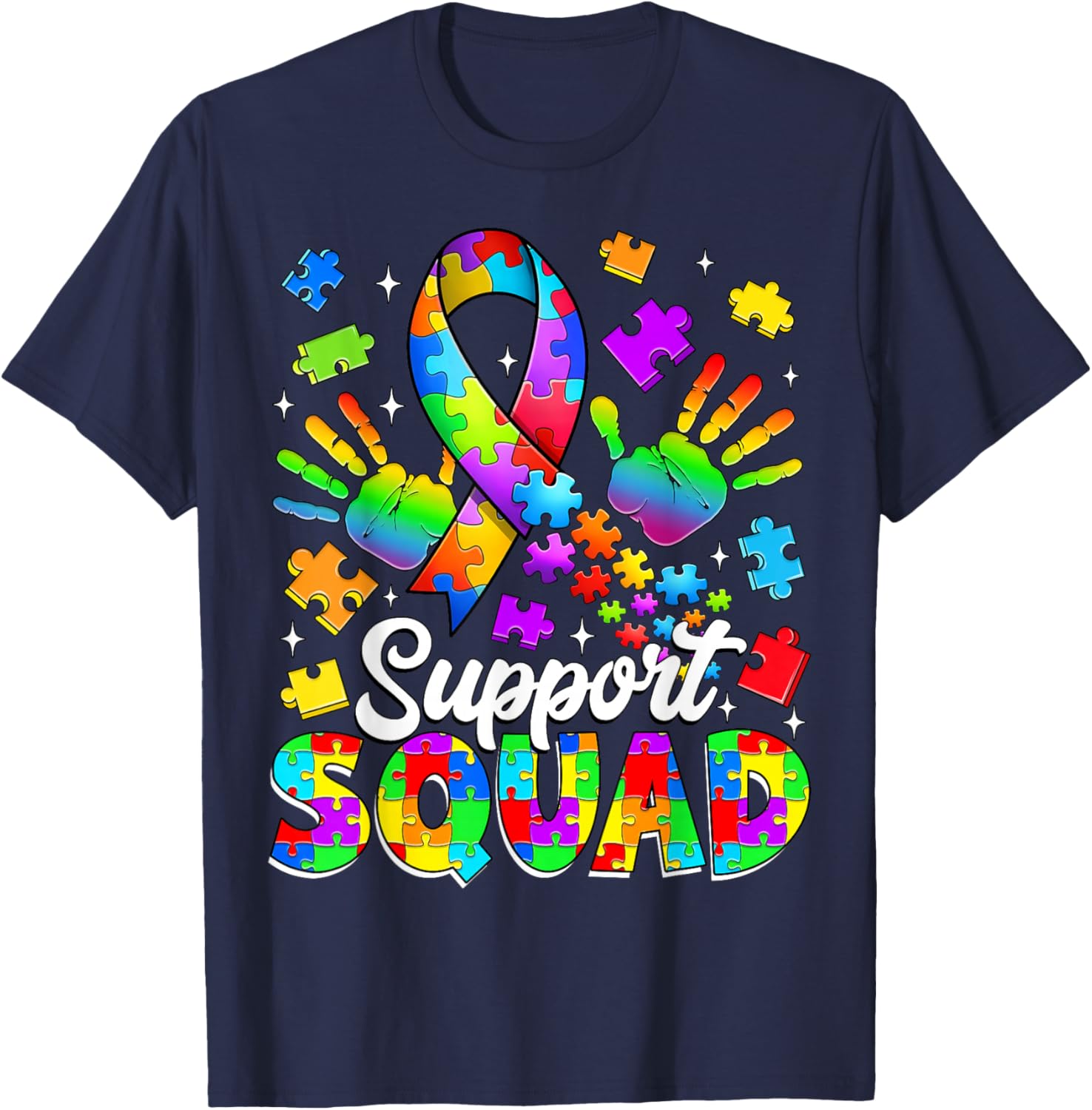 Autism Support Squad Family Autism Awareness Month Boys Kids T-Shirt - T-Shirt | Navy