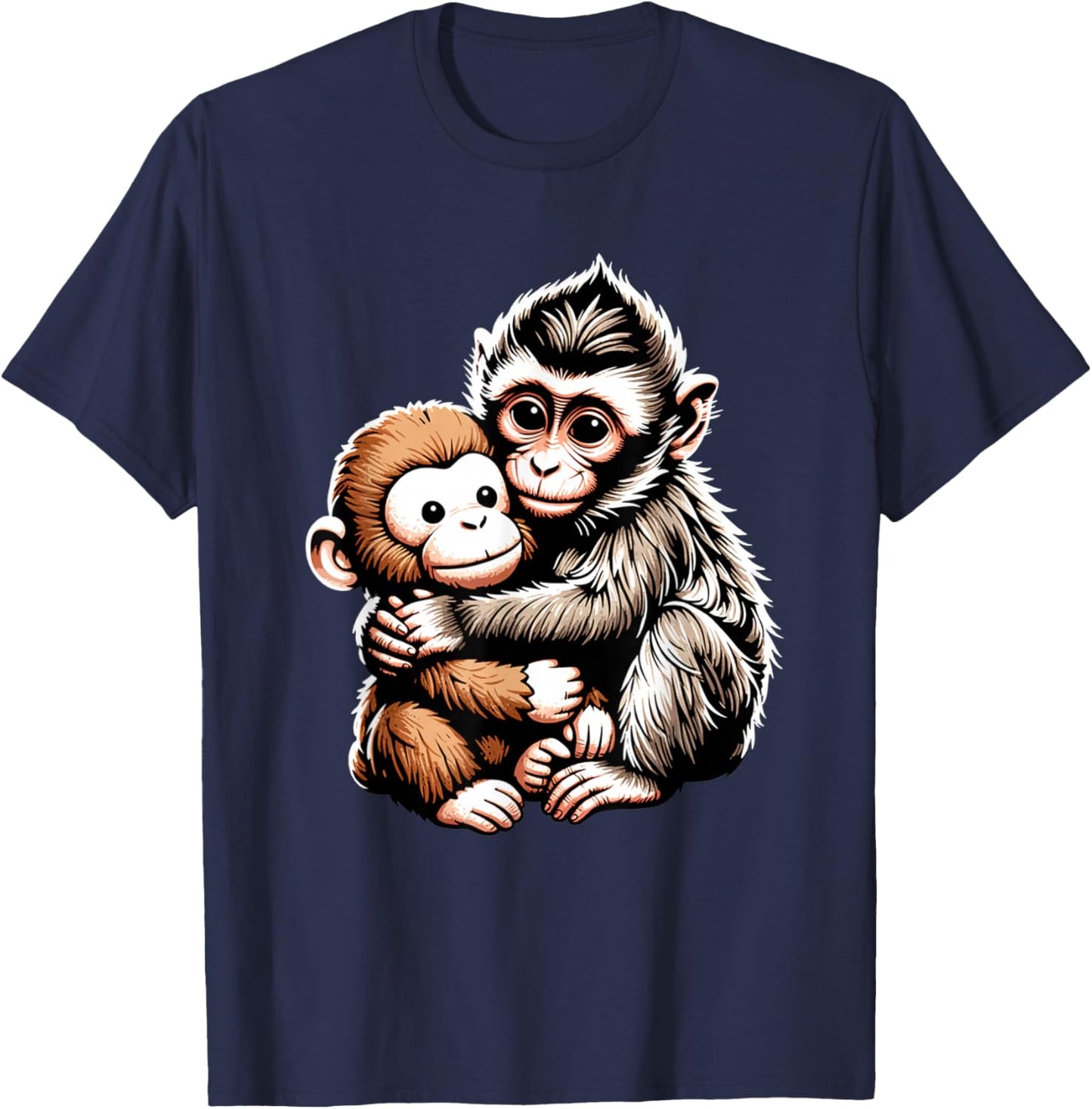 Punch Macaque Baby Monkey Hugging Stuffed Toy Animal Art T-Shirt - T-Shirt | Navy