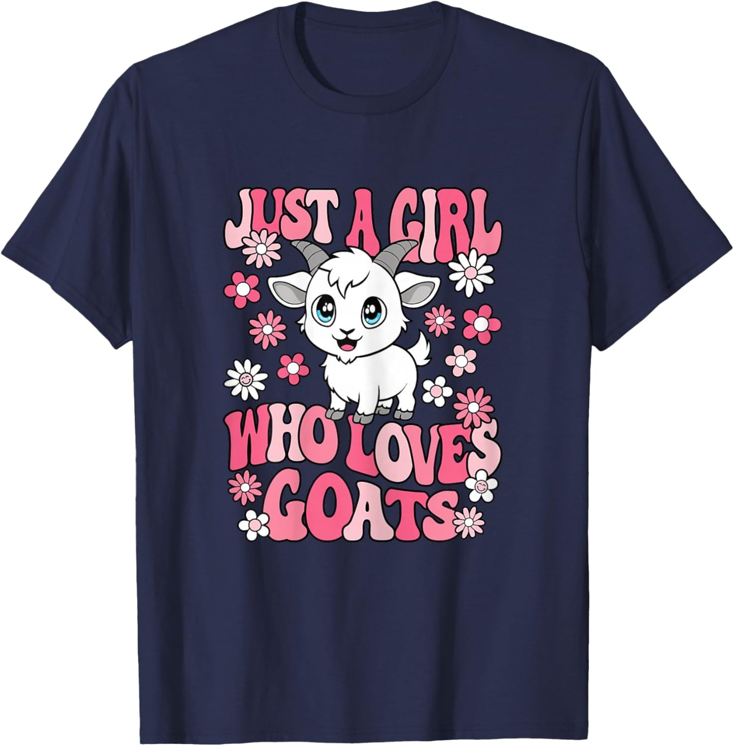 Just A Girl Who Loves Goats Cute Goat Lover Girls Kids T-Shirt - T-Shirt | Navy