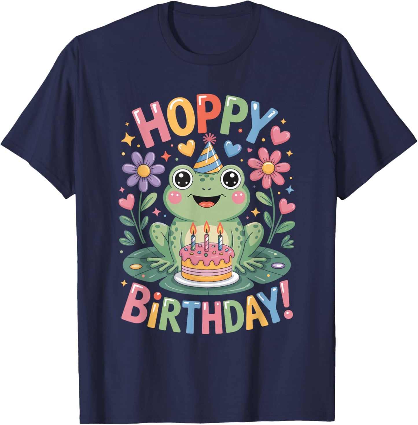 Cute Frog Birthday Hoppy Birthday T-Shirt - T-Shirt | Navy