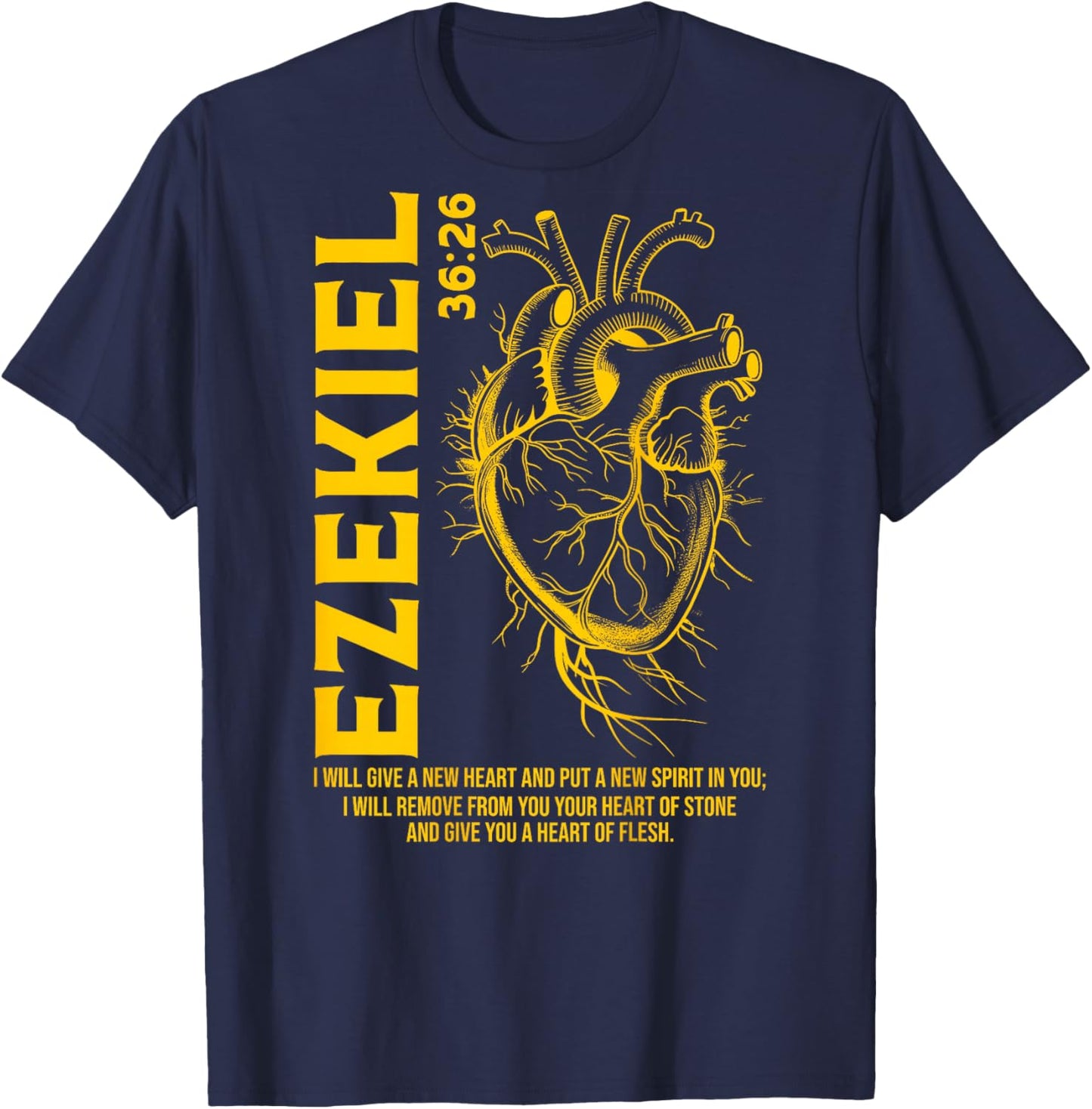 Vintage Ezekiel 36-26 Heart of Flesh Bible Verse Christian T-Shirt - T-Shirt | Navy