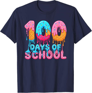 100 Days of School Kids Boys Ice Cream Drip Funny 100th Day T-Shirt - T-Shirt | Navy