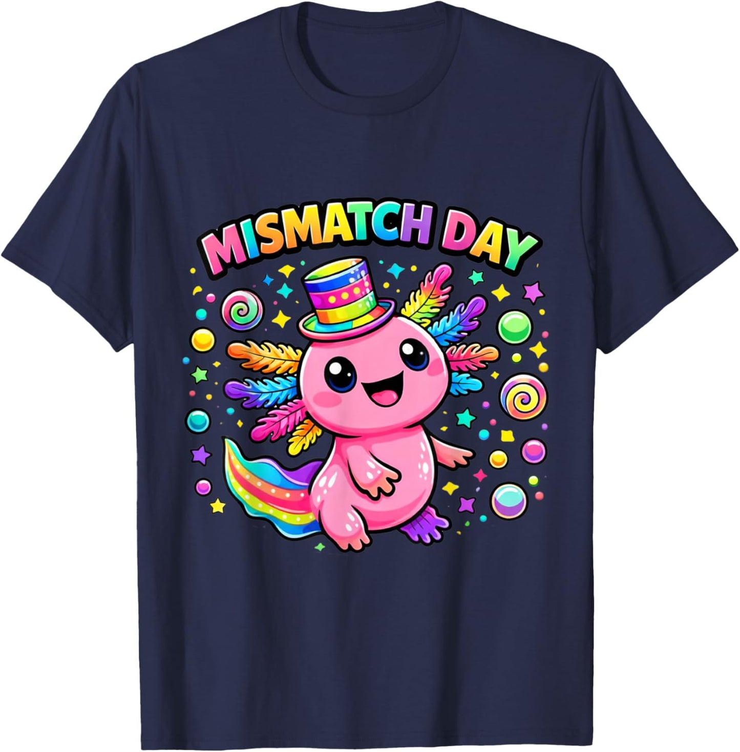 Mismatch Day Spirit Week Cute Axolotl Quirky Colorful Kids T-Shirt - T-Shirt | Navy