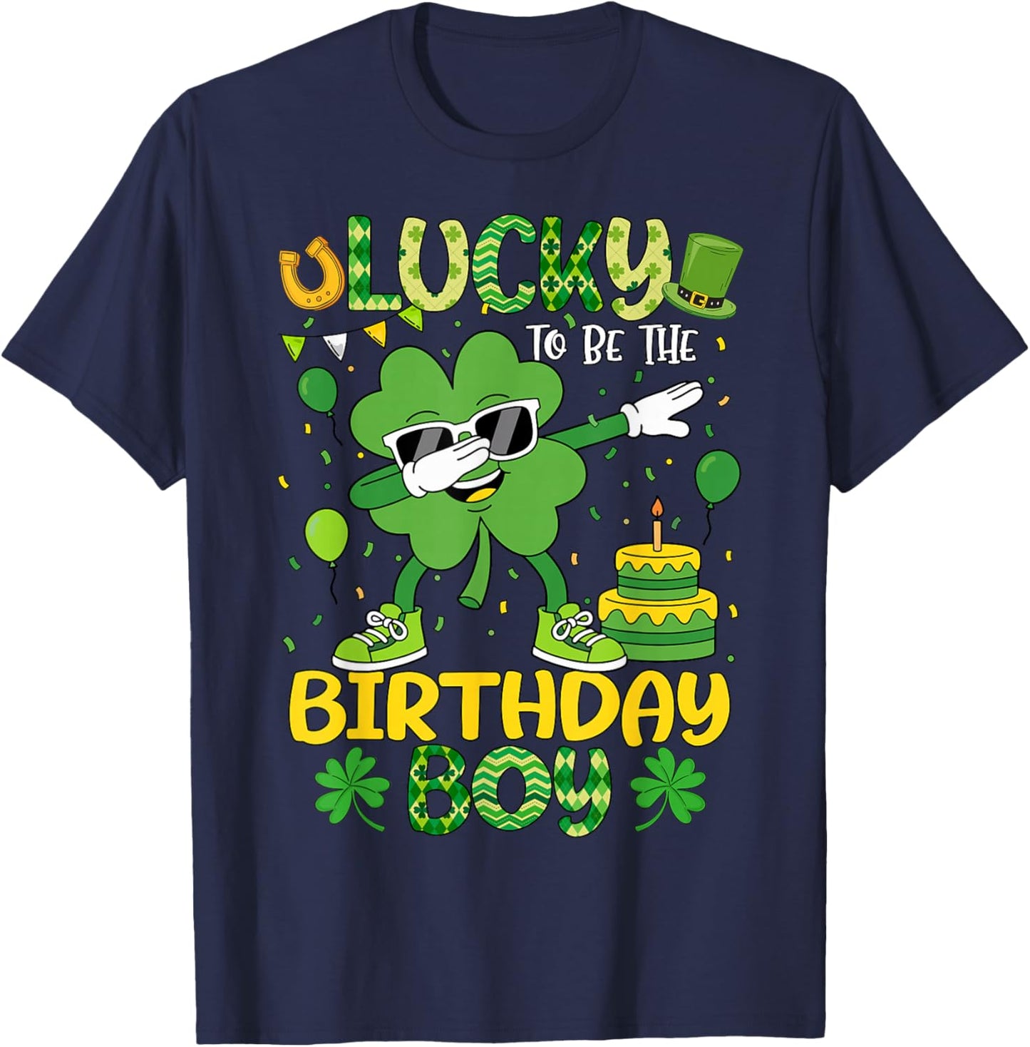 St Patricks Day Lucky Birthday Boy Shamrock Boy Men Kids T-Shirt - T-Shirt | Navy