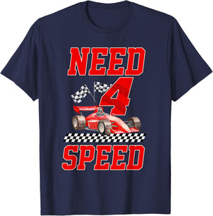 Need Four Speed Racing Car Flag 4th Birthday Boy 4 Year Old T-Shirt - T-Shirt | Navy