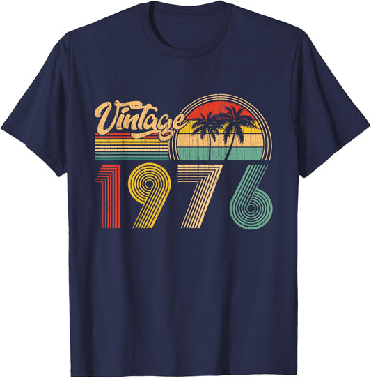 50th Birthday Gifts Vintage Made in 1976 50 Years Old Retro T-Shirt - T-Shirt | Navy
