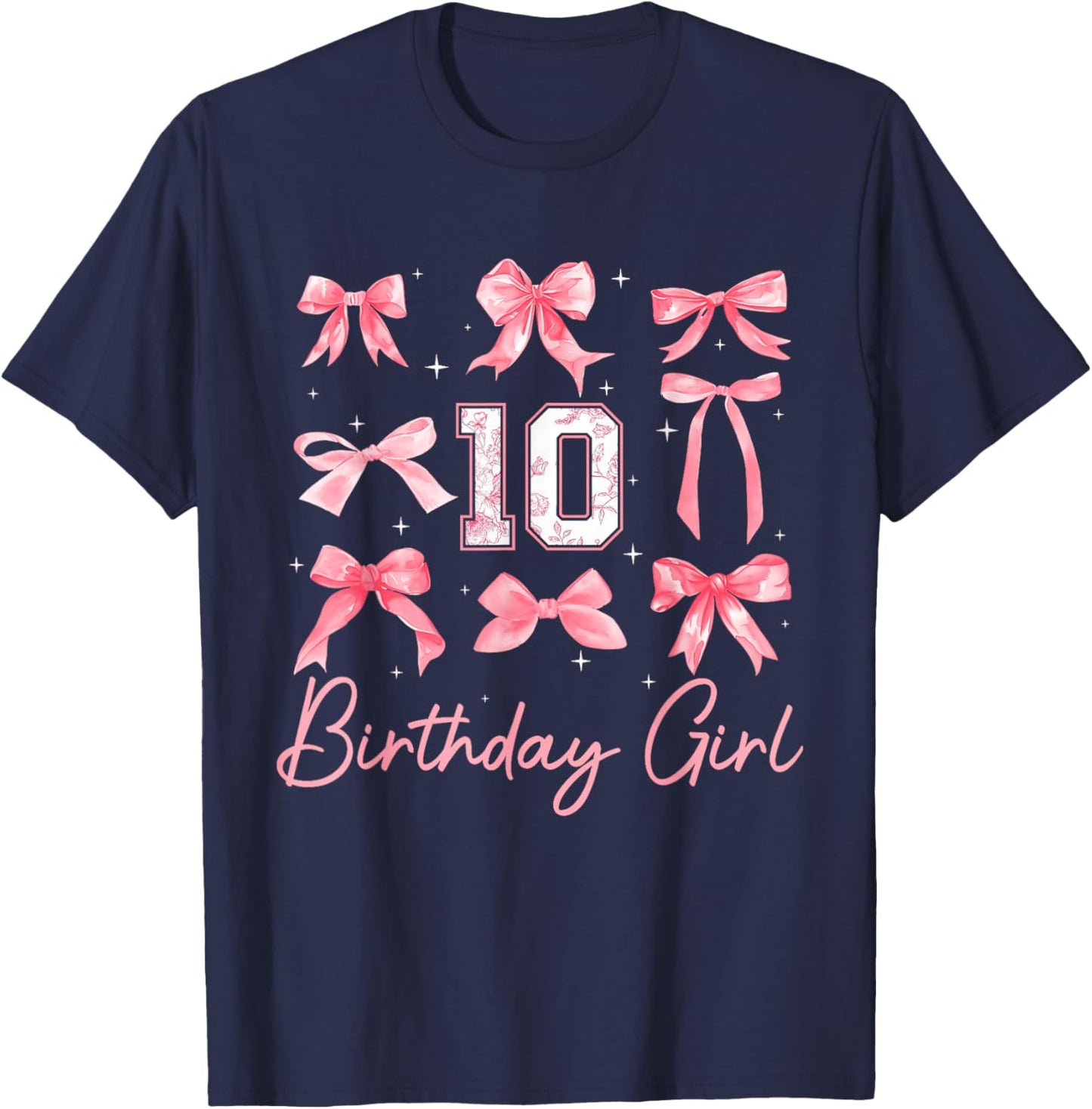10th Birthday Girl Pink Coquette Bow 10 Year Old Aesthetic T-Shirt - T-Shirt | Navy