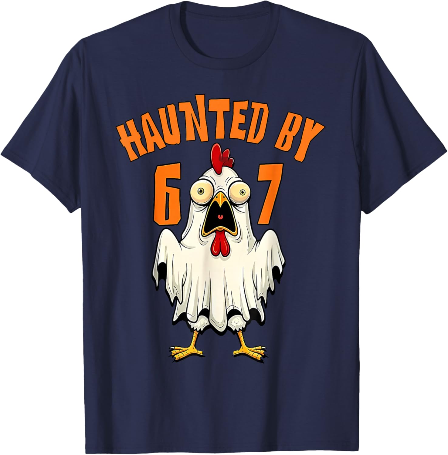 Funny Six Seven Chicken Ghost Z Halloween 67 Haunted T-Shirt - T-Shirt | Navy