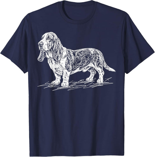 Basset Hound Line Art T-Shirt - T-Shirt | Navy