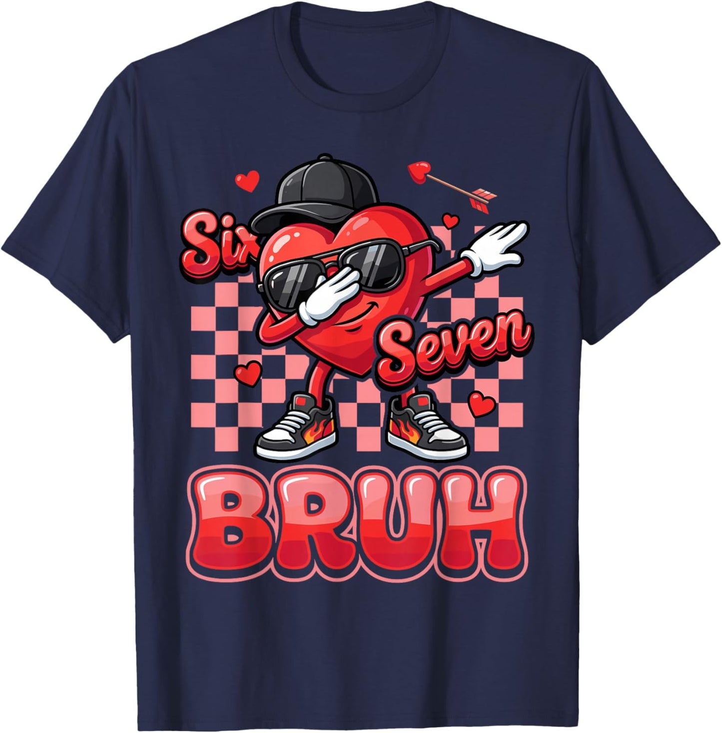 Six Seven Bruh 67 Funny Heart Dab Valentines Day for Boys T-Shirt - T-Shirt | Navy