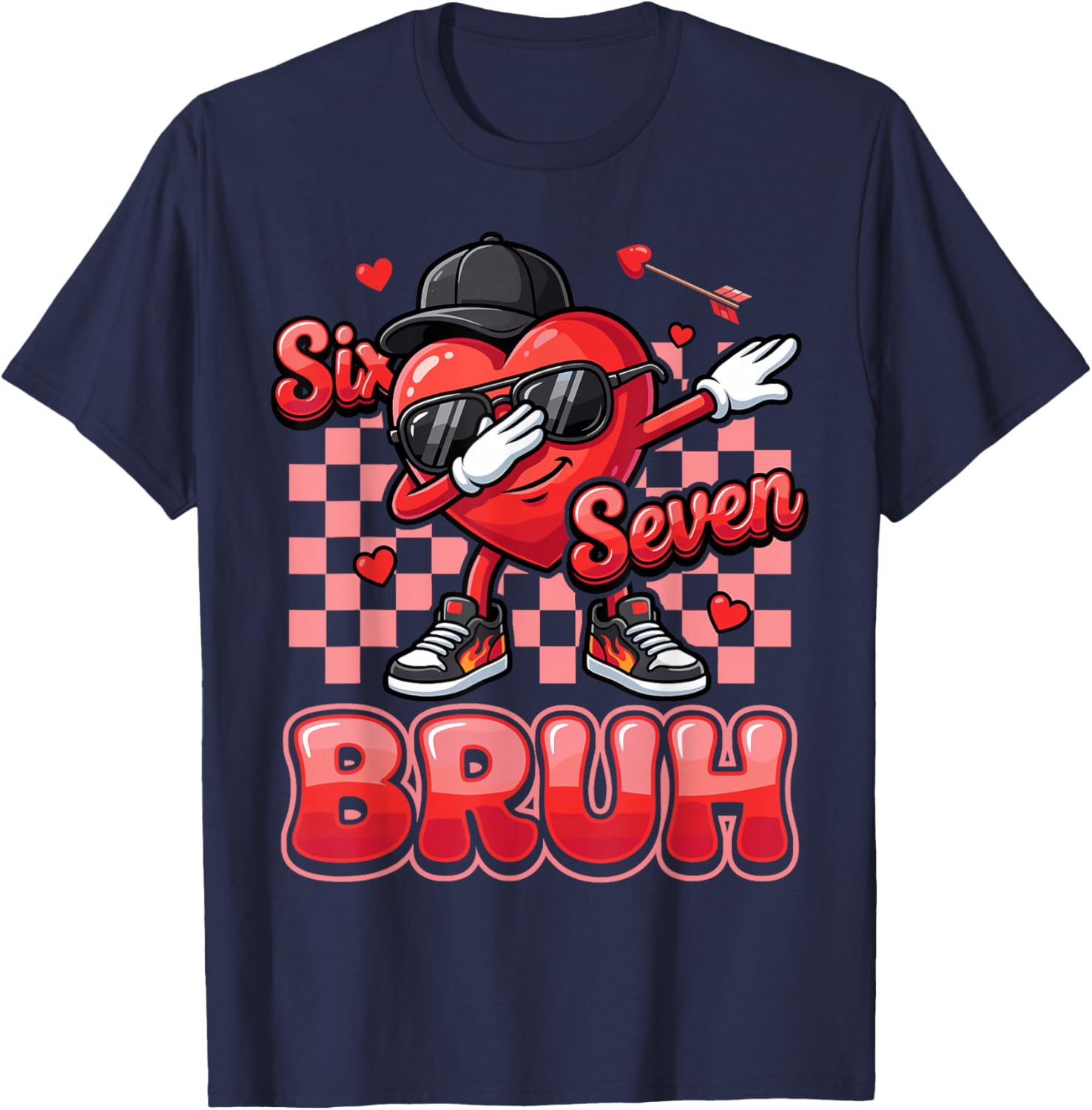 Six Seven Bruh 67 Funny Heart Dab Valentines Day for Boys T-Shirt - T-Shirt | Navy