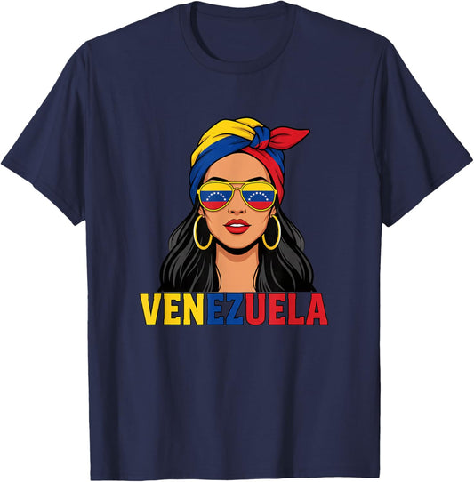 Venezuela Latina Vacation Cuban Style Retro Sun Glasses Pool T-Shirt - T-Shirt | Navy