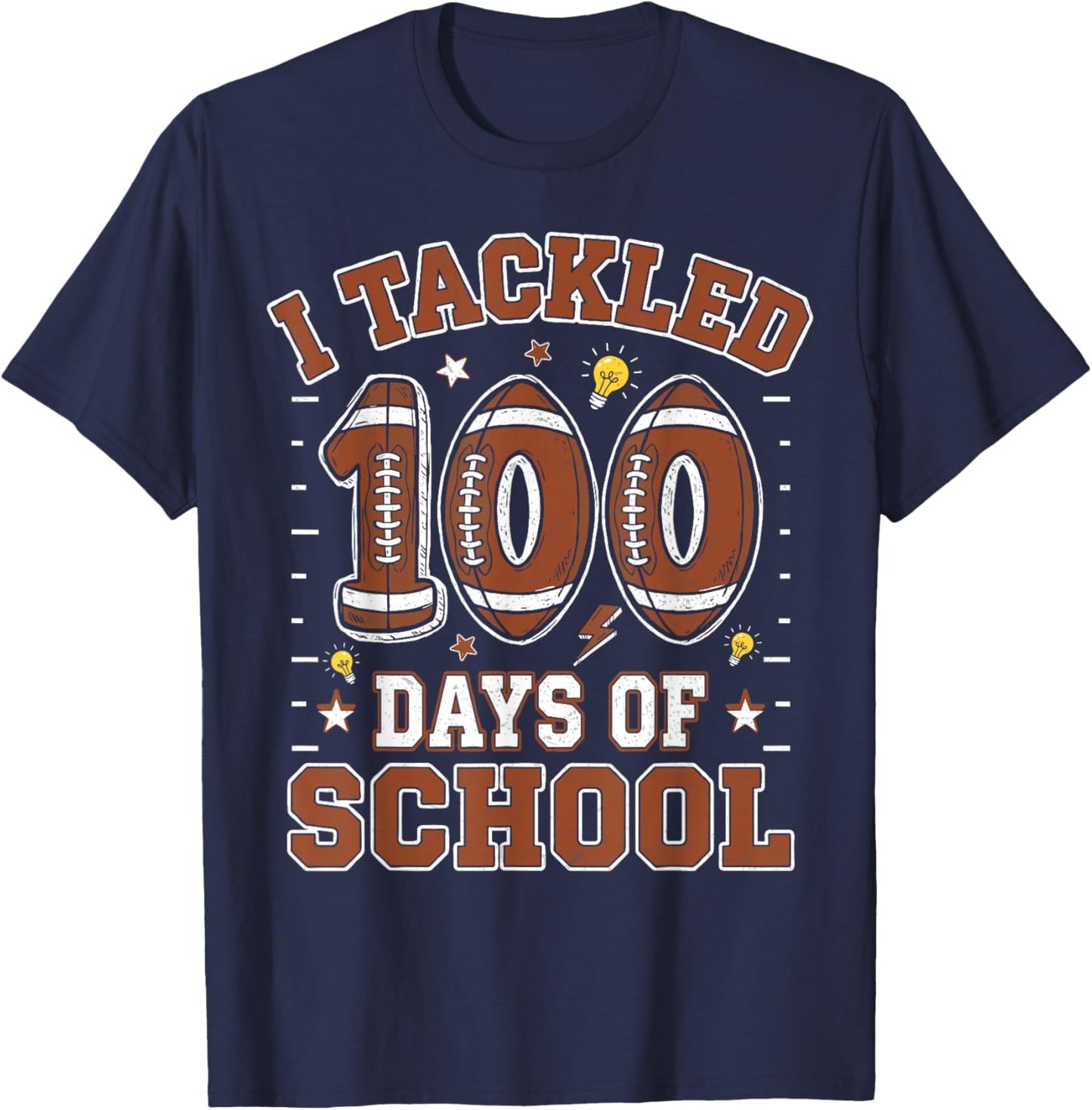 I Tackled 100 Days of School Football 100th Day Kids Boys T-Shirt - T-Shirt | Navy