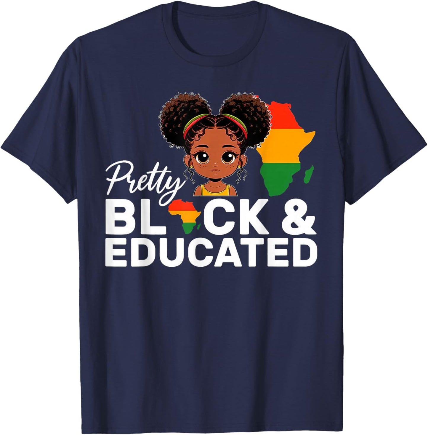 Pretty Black and Educated Girl Kids Black History Month T-Shirt - T-Shirt | Navy