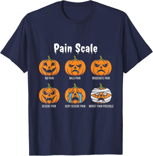Pain Scale Pumpkin Pain Assessment Trauma Nurse Halloween T-Shirt - T-Shirt | Navy