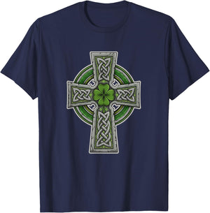 Celtic Cross St Patricks Day Christian Irish Knotwork Clover T-Shirt - T-Shirt | Navy