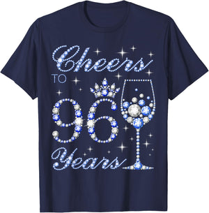 Cheers to 96 Years Old 96th Birthday Blue Style Women T-Shirt - T-Shirt | Navy